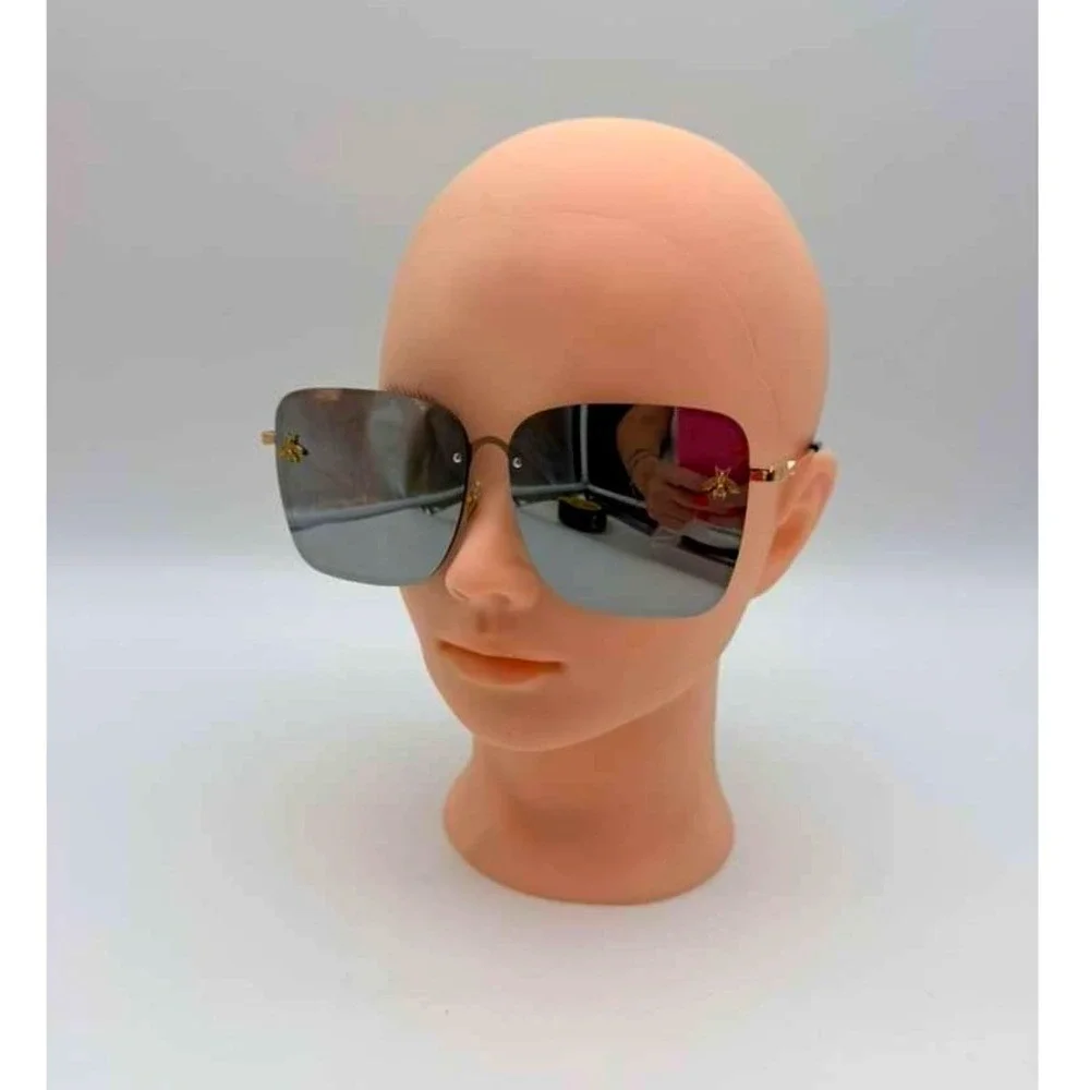 Oversized‎ Bee Detail Mirrored Sunglasses – Silver/Black - NWT